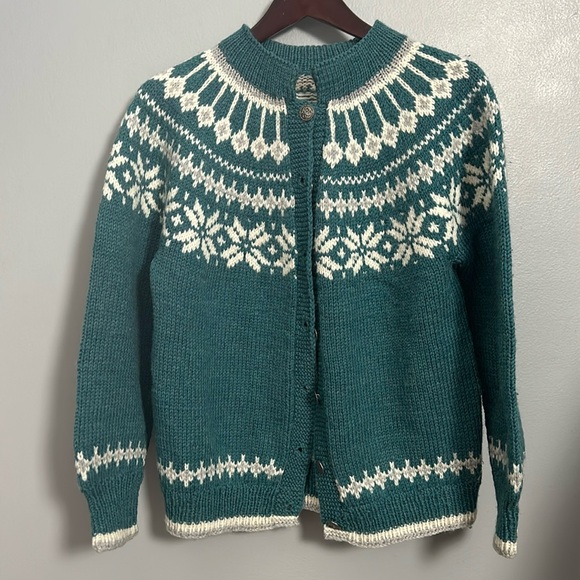 Handmade Wool Drop Shoulder Button Down Knit Cardigan Sweater Large - Picture 1 of 16